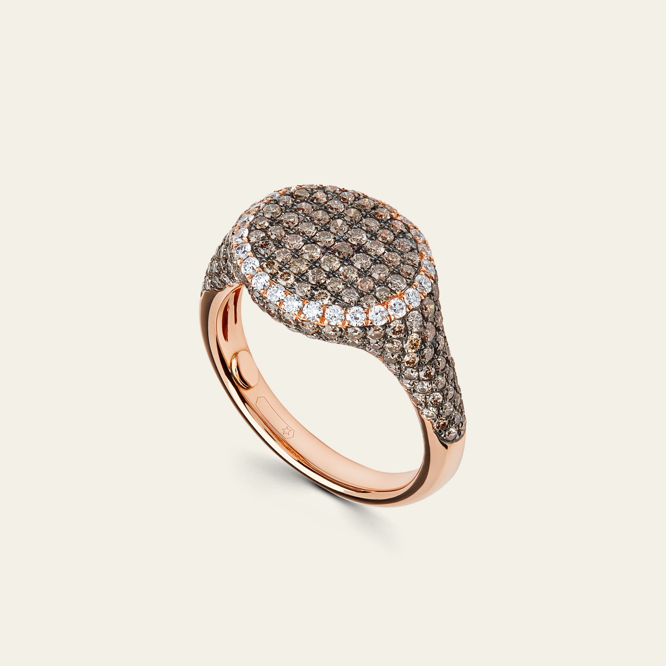 Rose Gold Pavé Set Two Tone Diamond Signet Ring