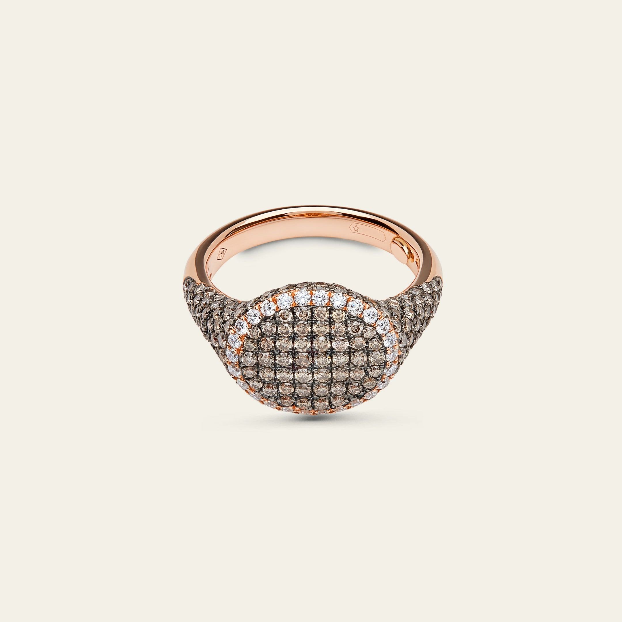 Rose Gold Pavé Set Two Tone Diamond Signet Ring