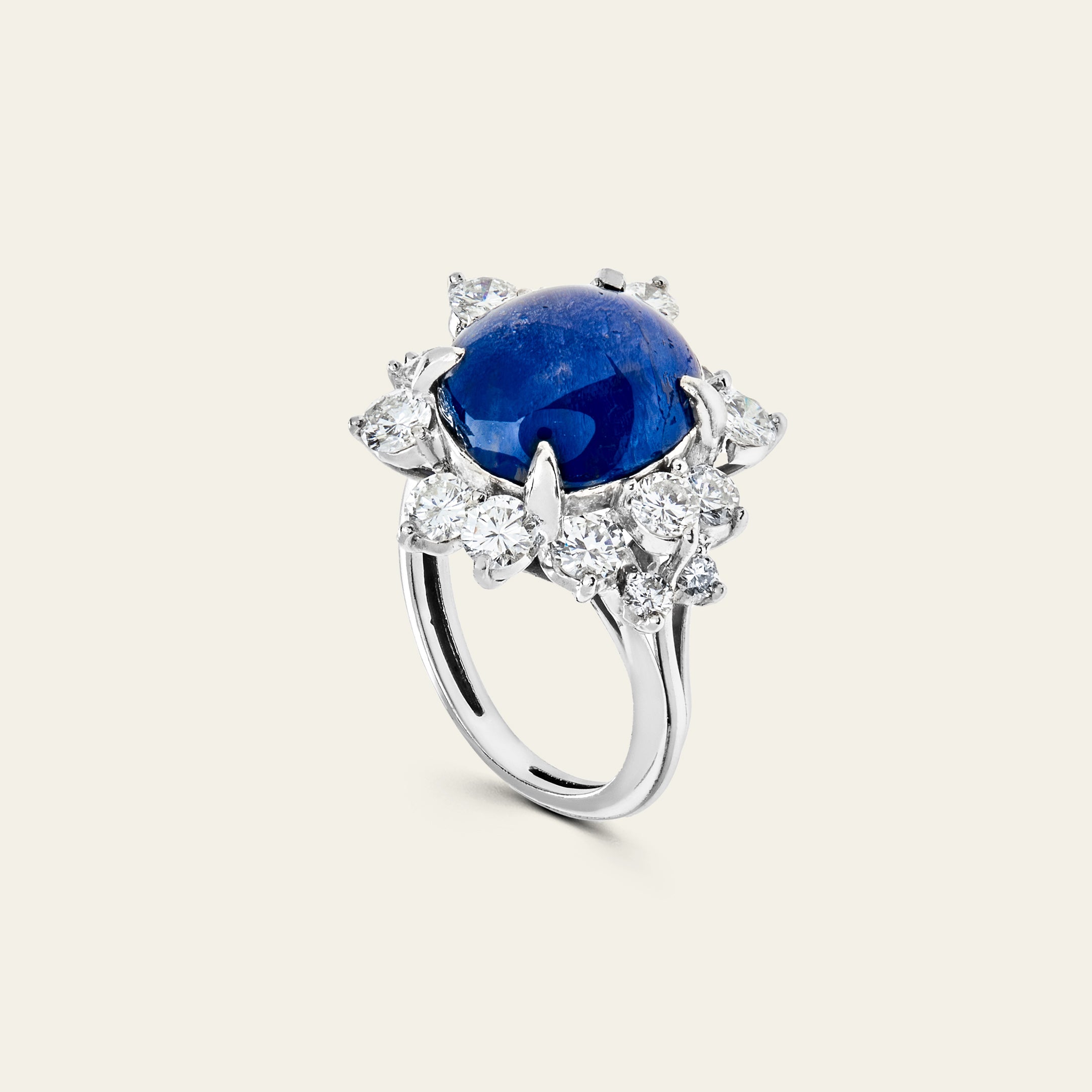 Sapphire Cabochon Cut and Diamond Star Ring