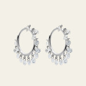 Dangling Diamond White Gold Hoops