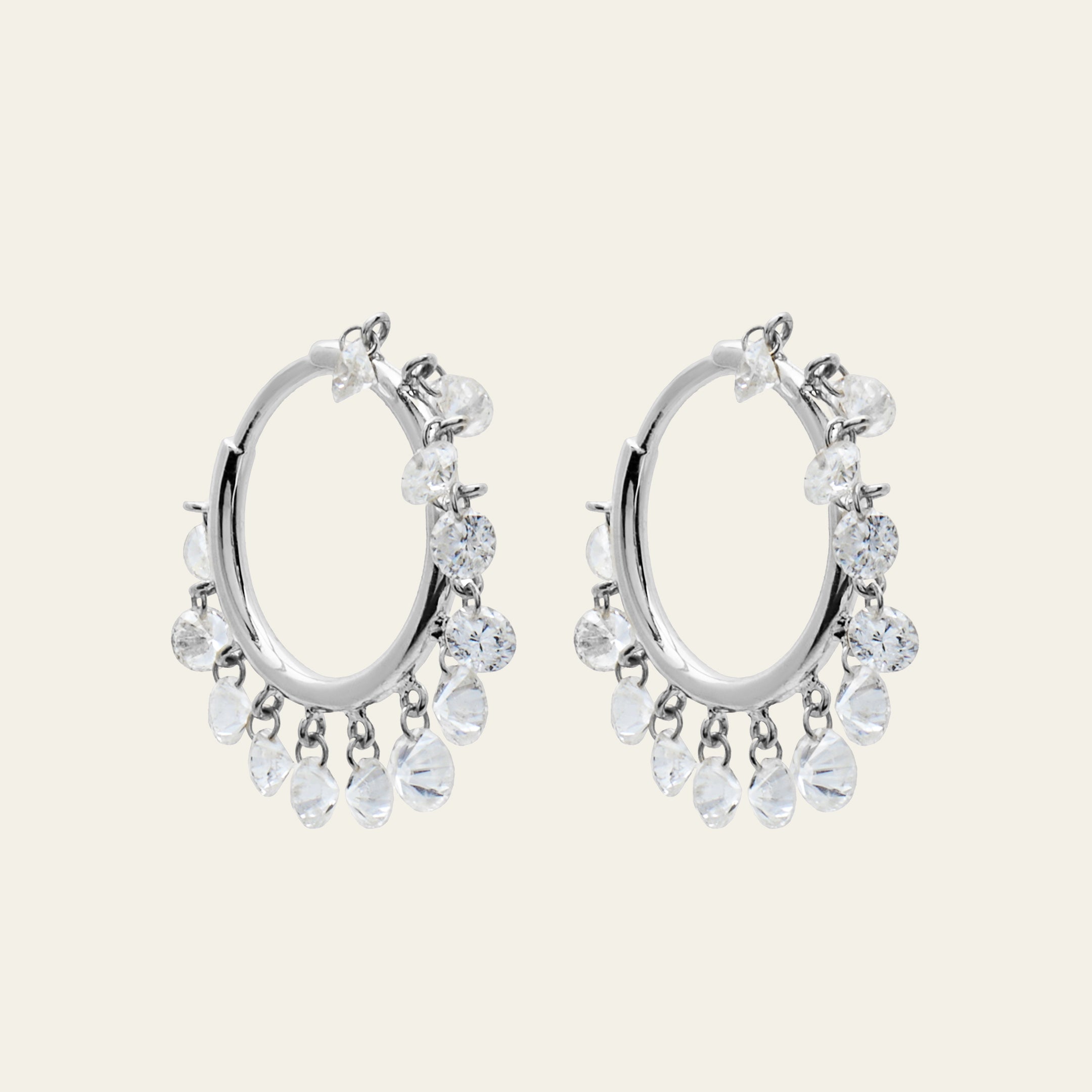 Dangling Diamond White Gold Hoops