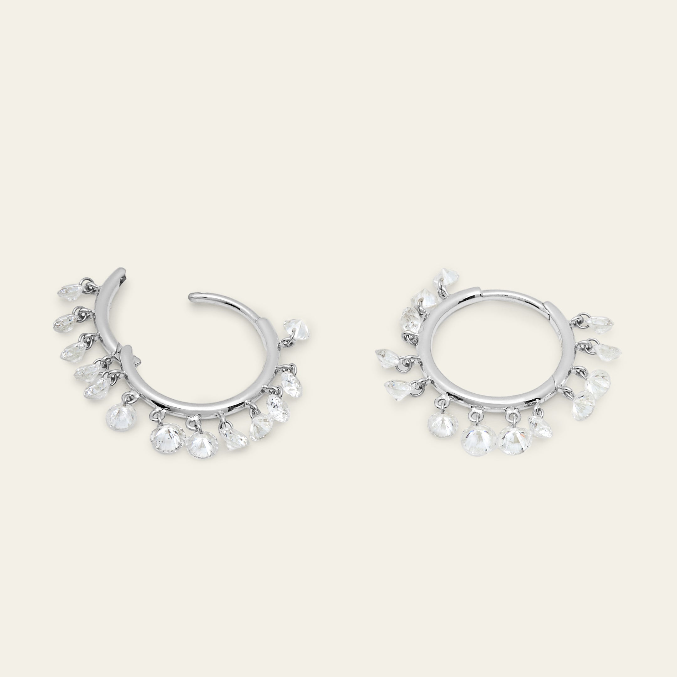 Dangling Diamond White Gold Hoops