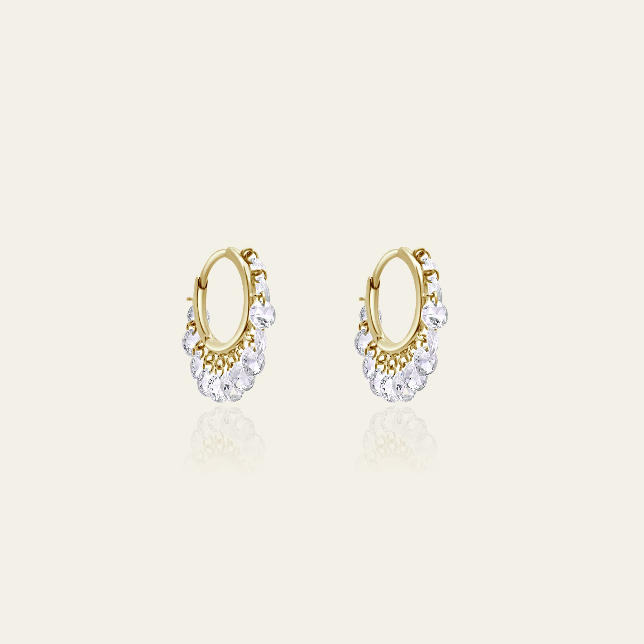 Dangling Diamond Yellow Gold Hoops