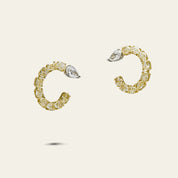 White and Yellow and Diamond Pear-Shaped Hoop Earrings