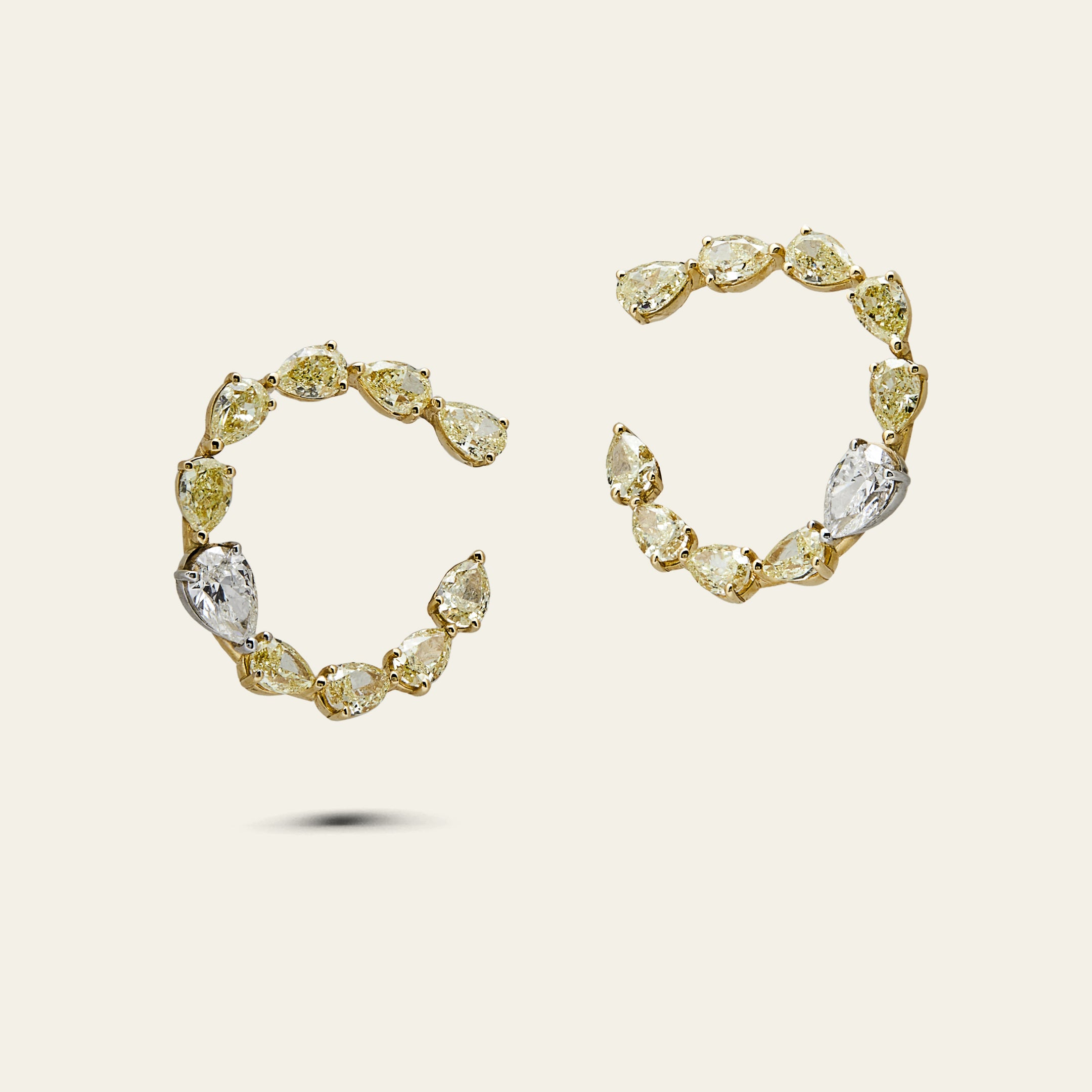 Yellow Diamond Pear-Shaped Hoop Earrings