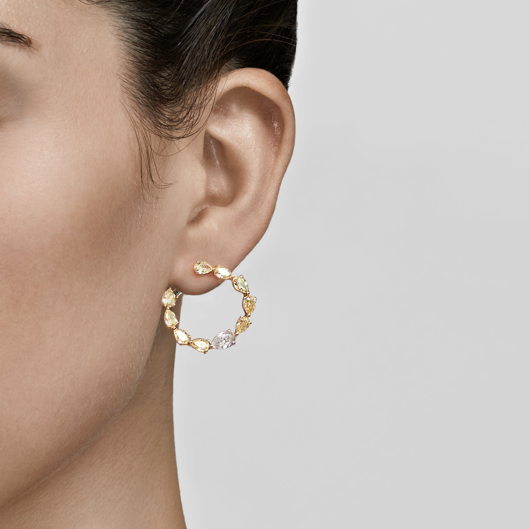 Yellow Diamond Pear-Shaped Hoop Earrings