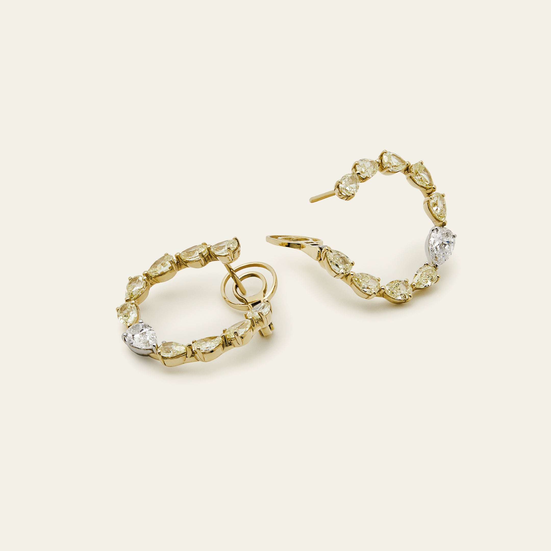 Yellow Diamond Pear-Shaped Hoop Earrings