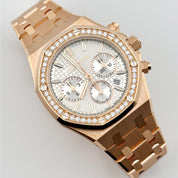 Audemars Piguet Royal Oak 26715OR.ZZ.1356OR.01 Chronograph Rose Gold Silver Dial Diamond Bezel (2025)