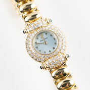 Audemars Piguet Vintage Classique 67030BA.SS.1088BA.01 'Ladies' Yellow Gold Mother of Pearl Sapphire Dial Diamond Bezel Quartz (1996)