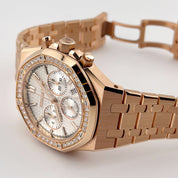 Audemars Piguet Royal Oak 26715OR.ZZ.1356OR.01 Chronograph Rose Gold Silver Dial Diamond Bezel (2025)