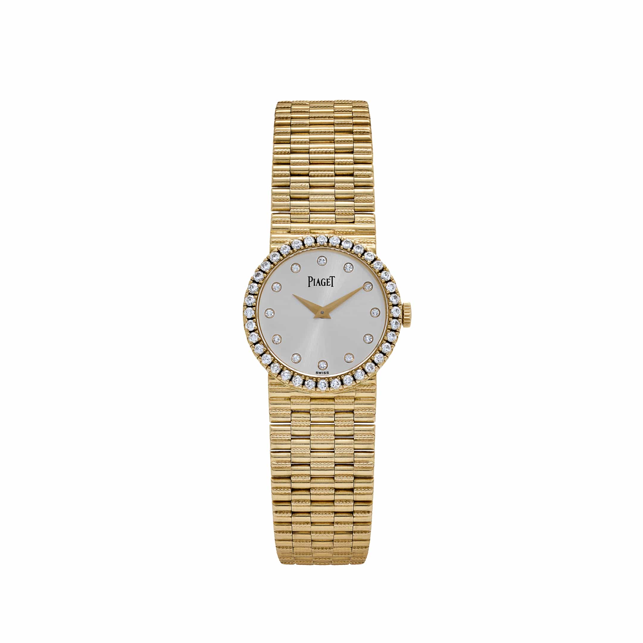 Piaget Dancer Traditional P10340 'Ladies' Yellow Gold Silver Diamond Dial Diamond Bezel Quartz