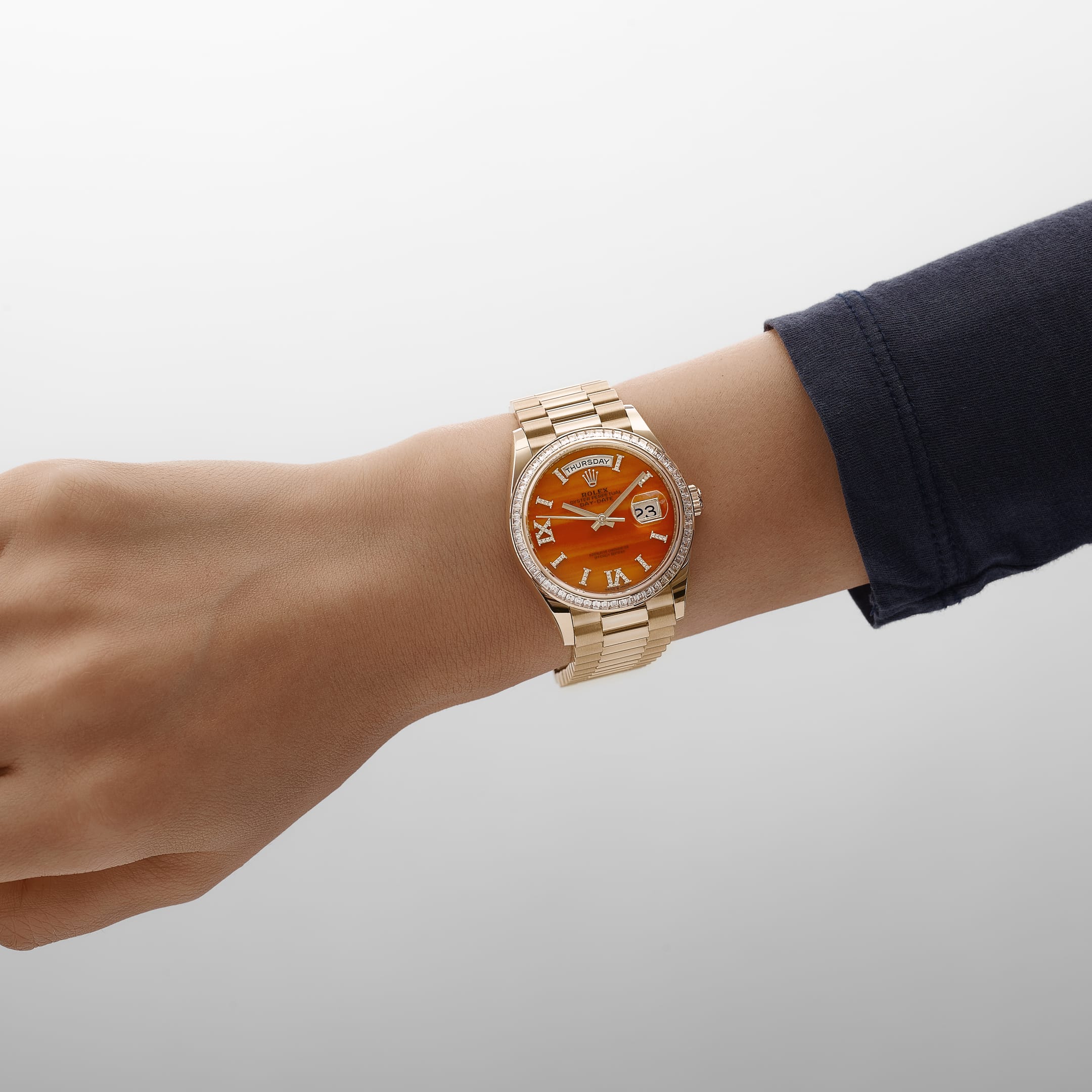 Rolex Day-Date 36 128398TBR Yellow Gold Carnelian Diamond Dial Diamond Bezel President (2025)