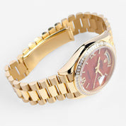 Rolex Day-Date 36 128398TBR Yellow Gold Carnelian Diamond Dial Diamond Bezel President (2025)