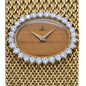 Ebel Vintage Bracelet Watch Yellow Gold Tiger Eye Stone Dial Diamond Bezel