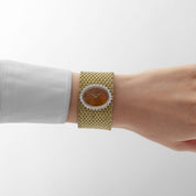 Ebel Vintage Bracelet Watch Yellow Gold Tiger Eye Stone Dial Diamond Bezel