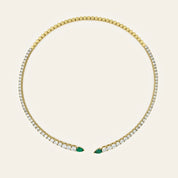 Emerald and Diamond Open Choker Necklace in Yellow Gold