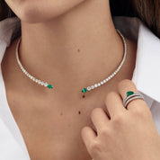 Emerald and Diamond Open Choker Necklace in Yellow Gold