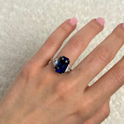 Emerald-Cut Sri Lankan Sapphire Platinum and Diamond Ring