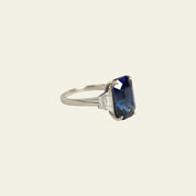 Emerald-Cut Sri Lankan Sapphire Platinum and Diamond Ring