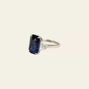 Emerald-Cut Sri Lankan Sapphire Platinum and Diamond Ring