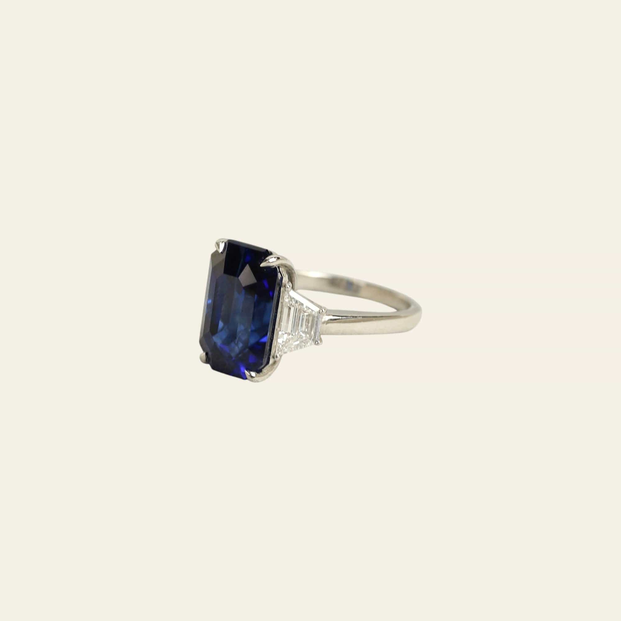 Emerald-Cut Sri Lankan Sapphire Platinum and Diamond Ring
