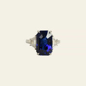 Emerald-Cut Sri Lankan Sapphire Platinum and Diamond Ring