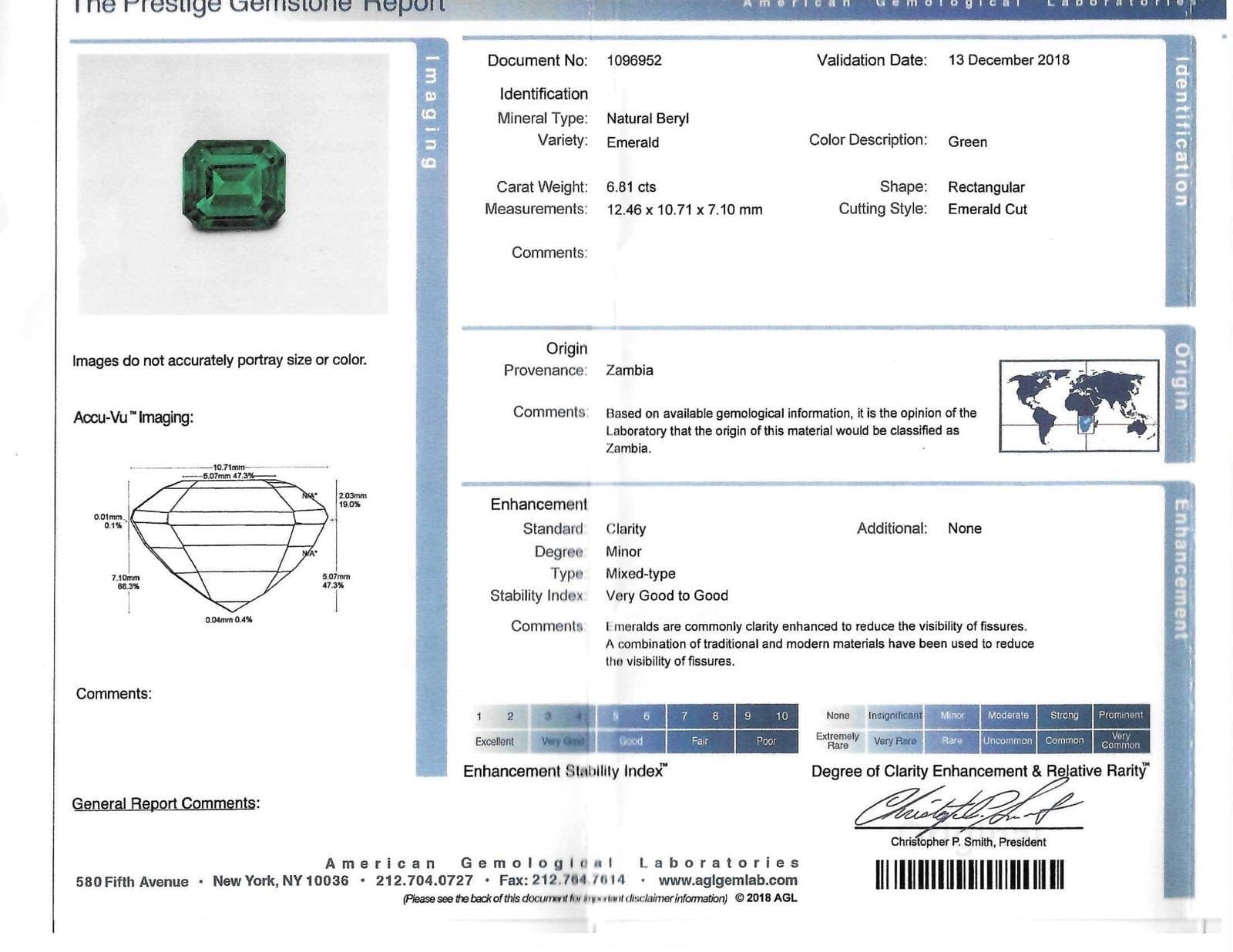 Emerald-Cut Zambian Emerald and Diamond Platinum Ring