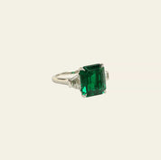 Emerald-Cut Zambian Emerald and Diamond Platinum Ring