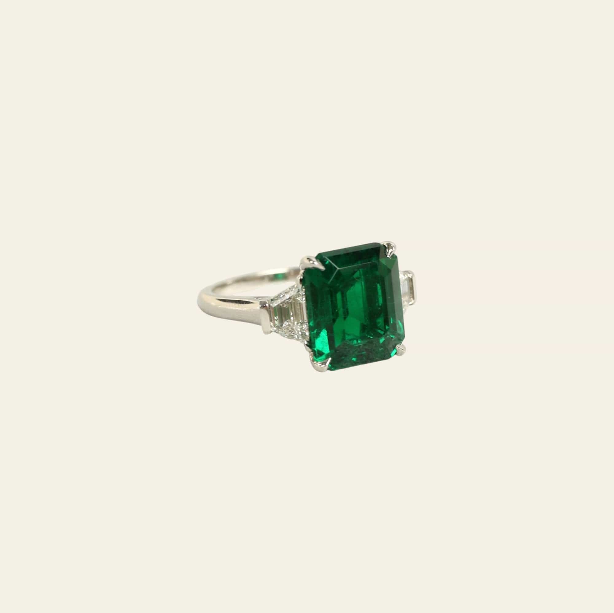 Emerald-Cut Zambian Emerald and Diamond Platinum Ring