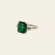 Emerald-Cut Zambian Emerald and Diamond Platinum Ring