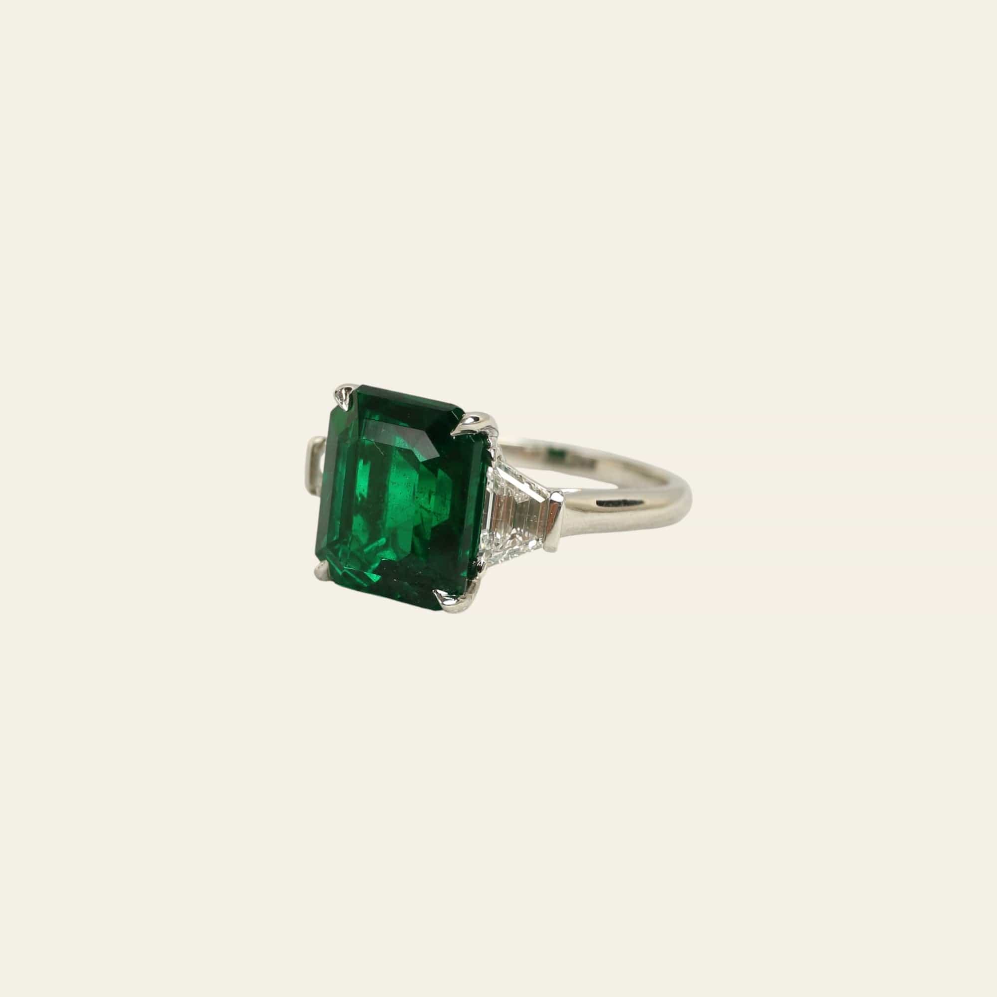 Emerald-Cut Zambian Emerald and Diamond Platinum Ring