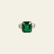 Emerald-Cut Zambian Emerald and Diamond Platinum Ring