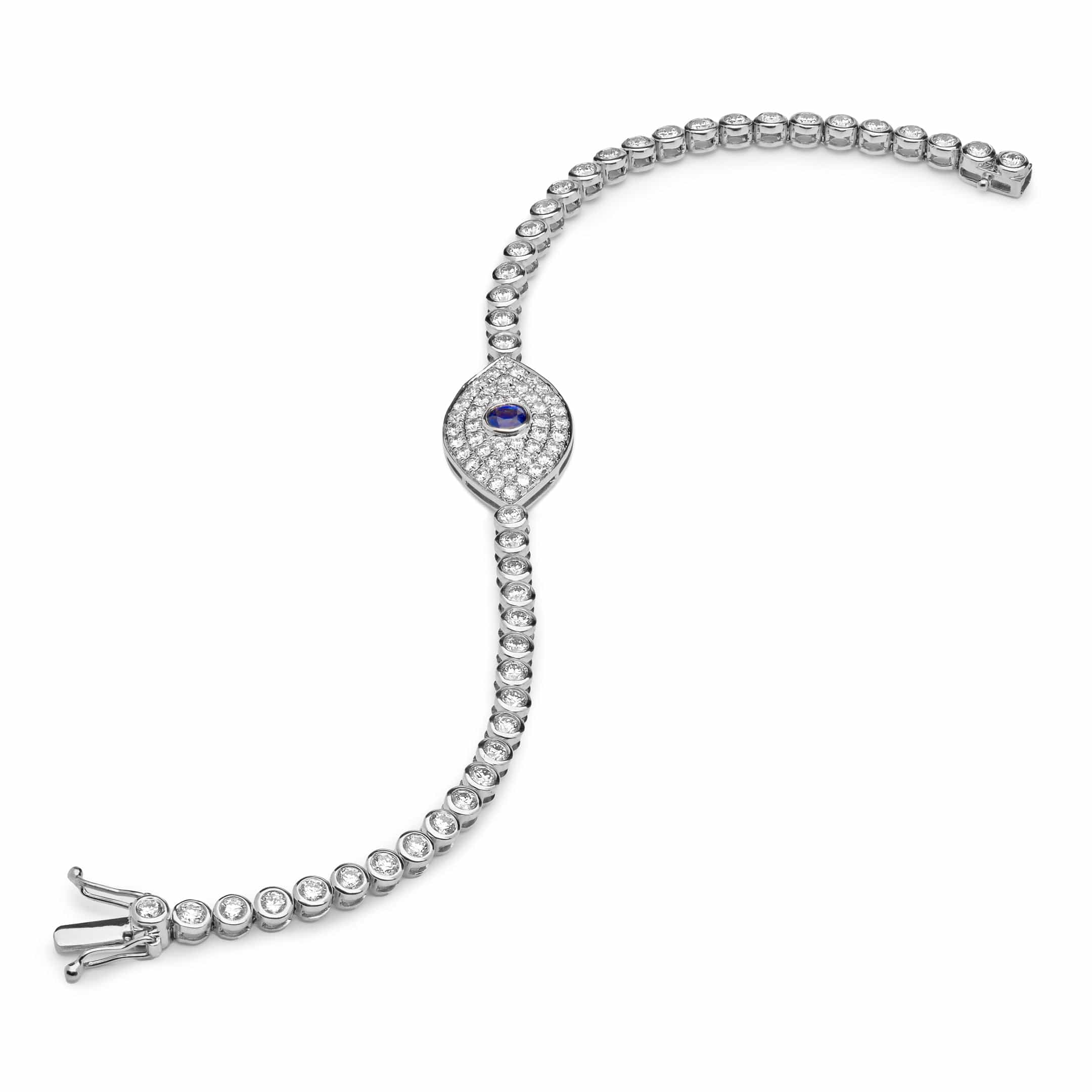 Bracelets Evil Eye Blue Sapphire and White Diamond White Gold Bracelet Wrist Aficionado