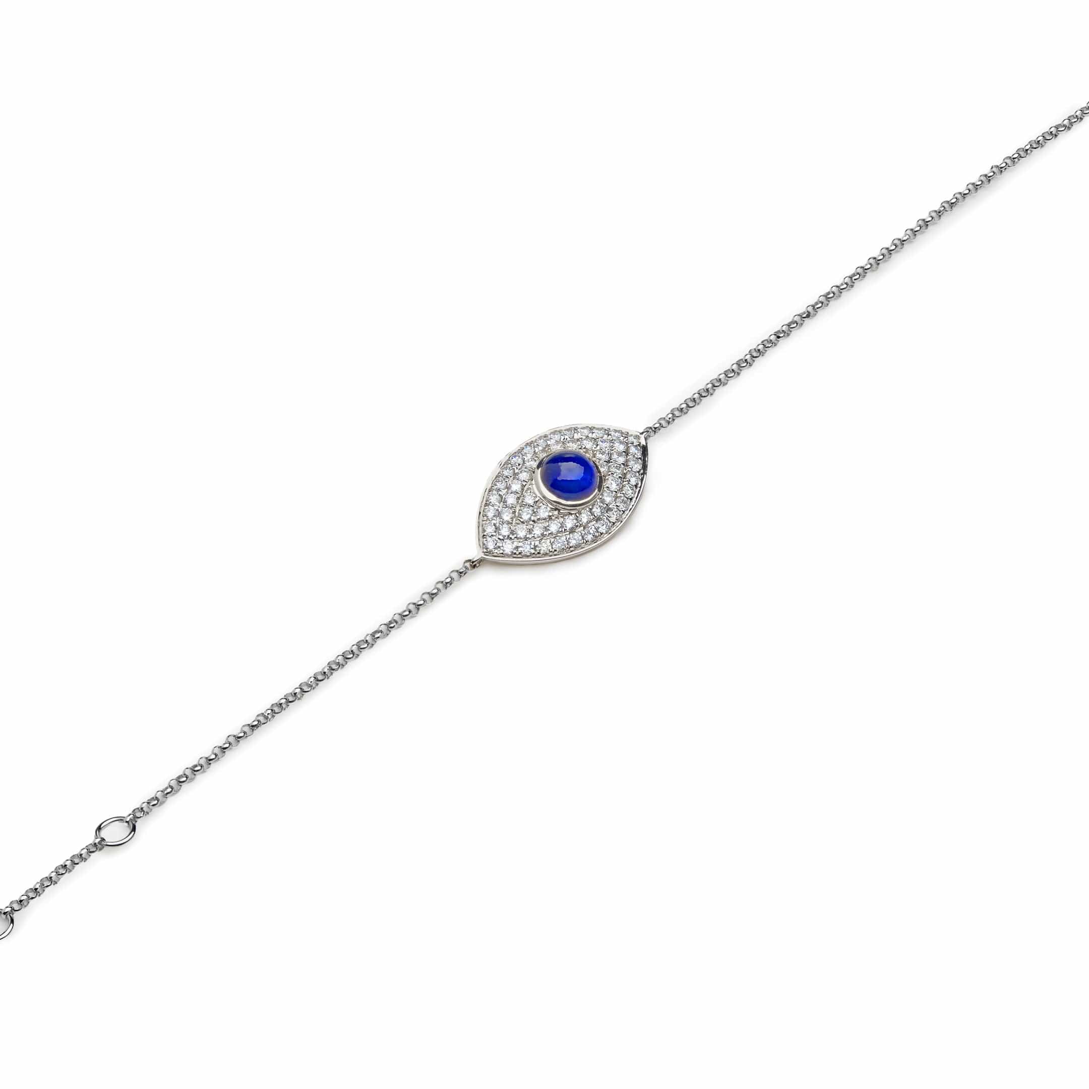 Bracelets Evil Eye Pave Set Blue Sapphire and Diamonds White Gold Chain Bracelet Wrist Aficionado