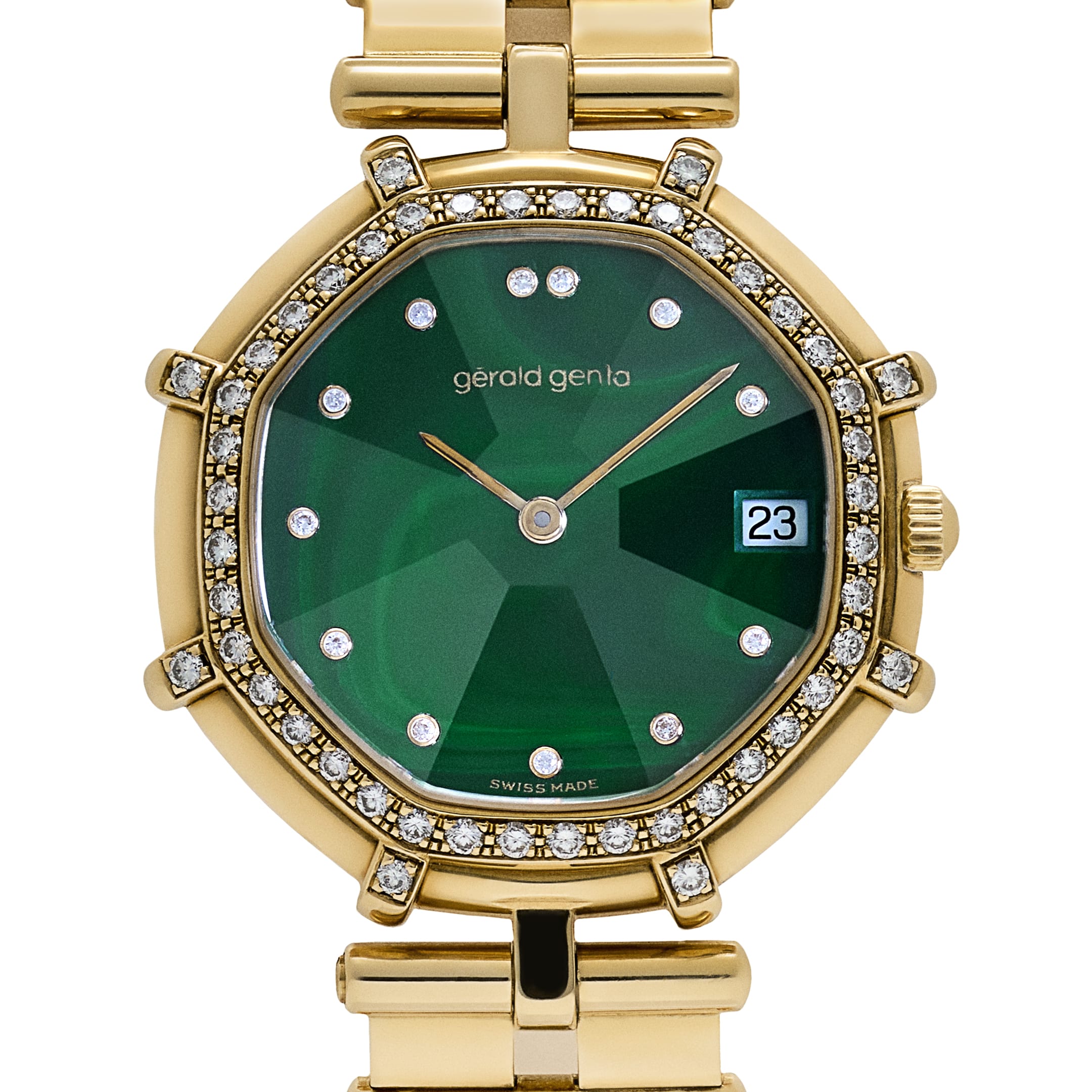 Gérald Genta Success G2850.7 'Ladies' Yellow Gold Malachite Diamond Dial Diamond Bezel