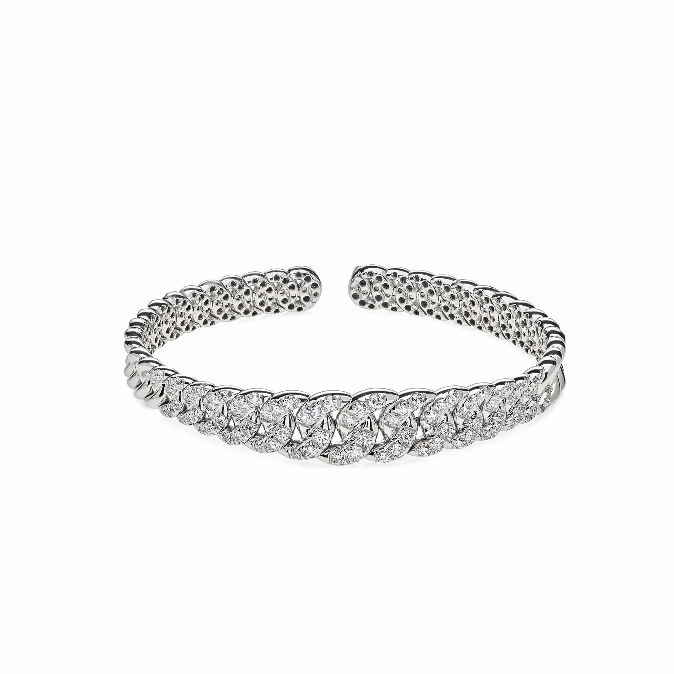 Graduated Pave Chain Link White Gold Cuff Bracelet Wrist Aficionado