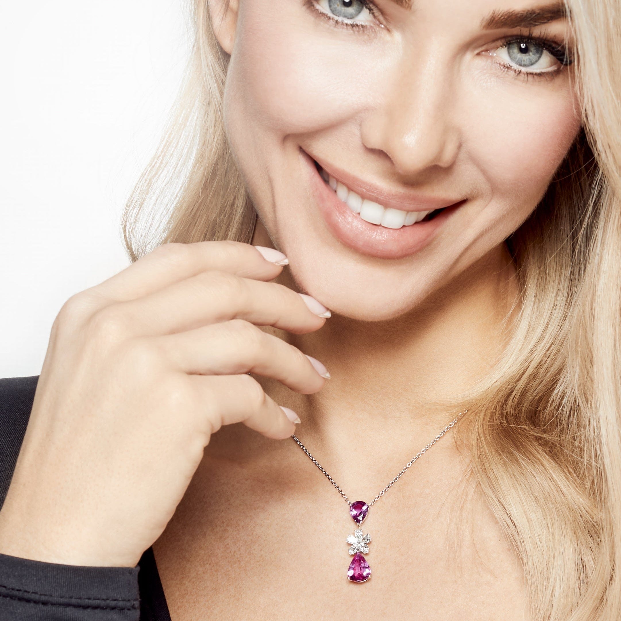 Necklace Graff Pink Sapphire and Diamond Flower Motif Pendant Necklace Wrist Aficionado