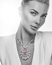 Necklace Graff White Gold Diamond and Pink Sapphire Large Snowflake Necklace Wrist Aficionado