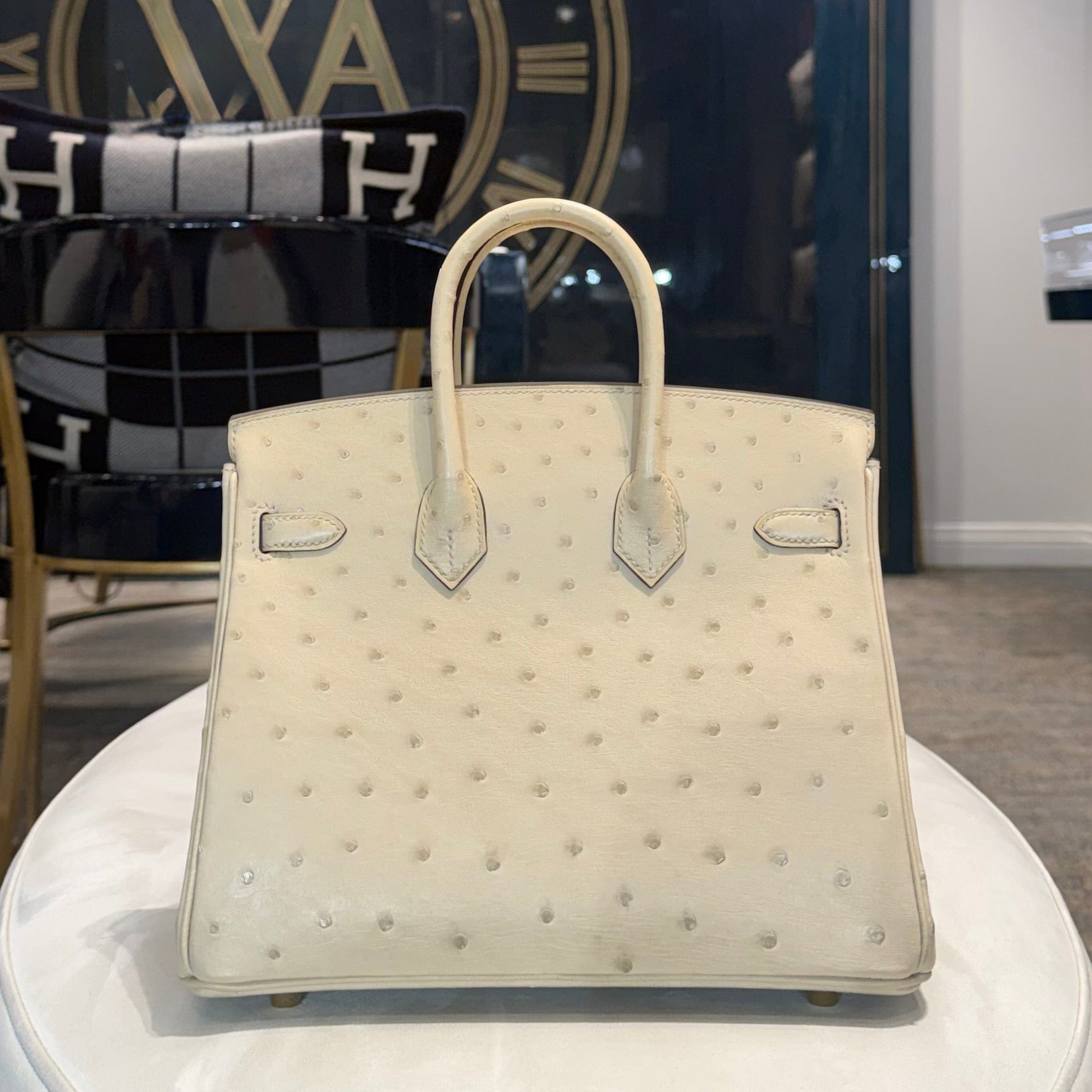 Hermès 3C Parchemin Birkin 25 Ostrich Gold Hardware