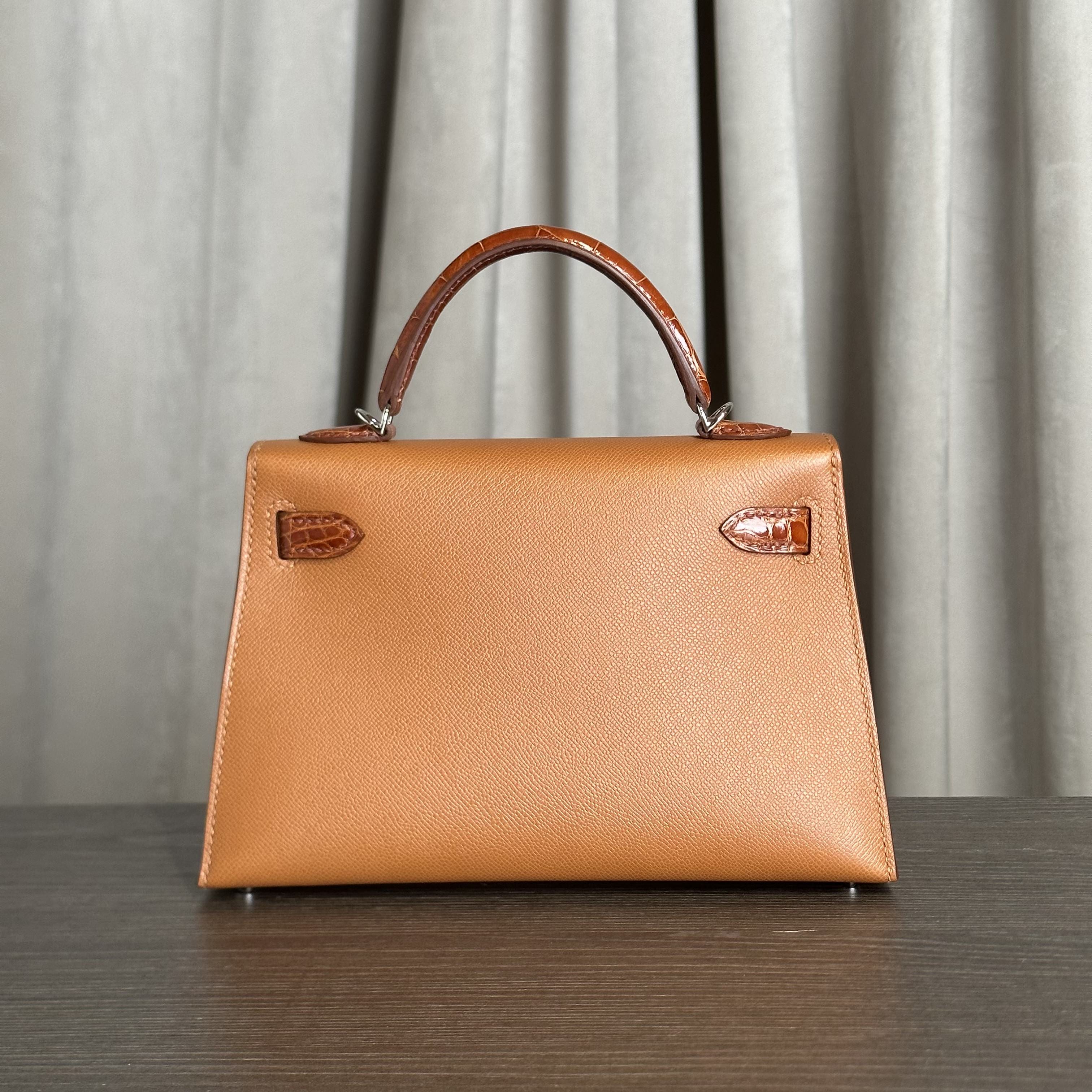 Hermès AQ Gold and Etrusque Mini Kelly 20 Madame Touch Alligator Mississippi Palladium Hardware