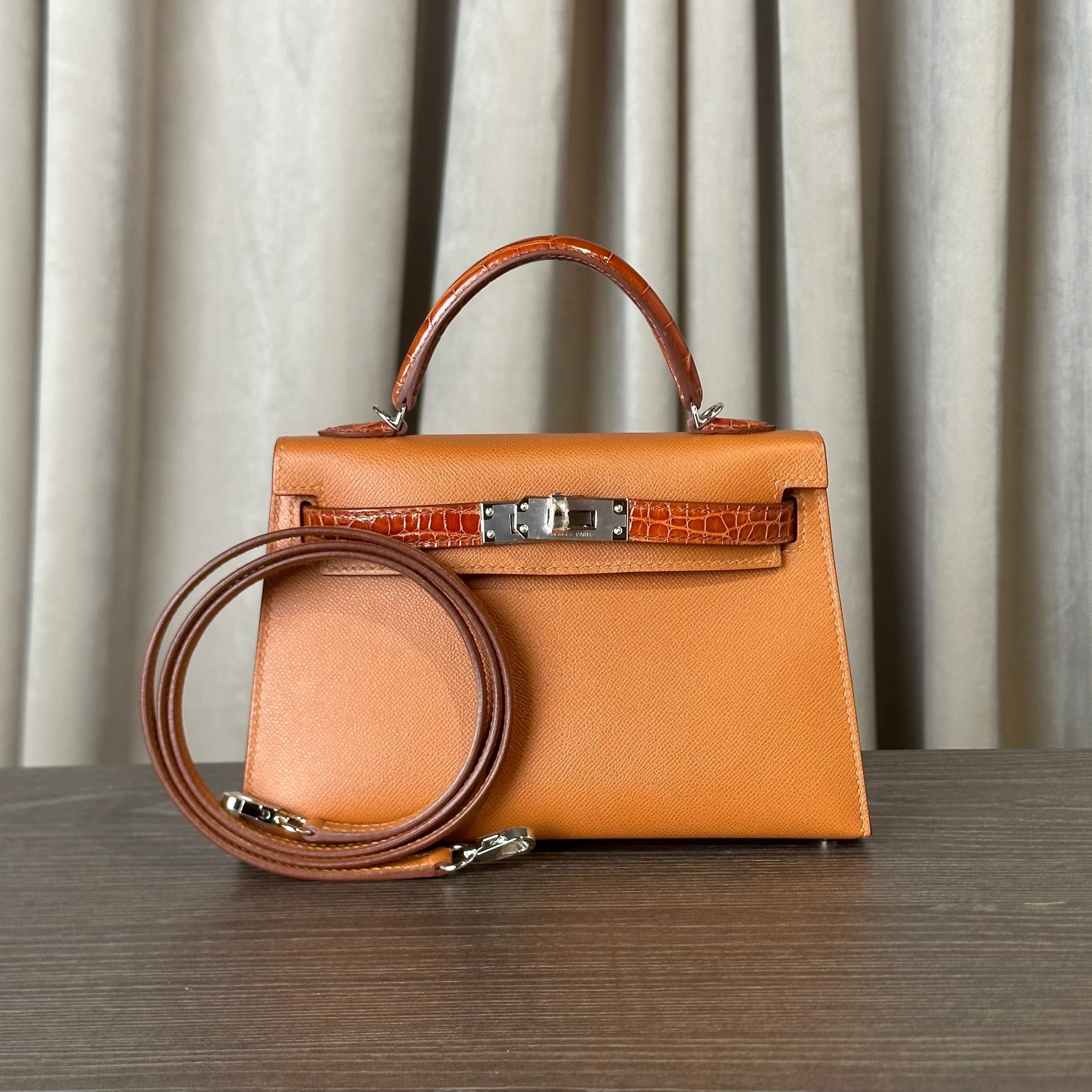 Hermès AQ Gold and Etrusque Mini Kelly 20 Madame Touch Alligator Mississippi Palladium Hardware