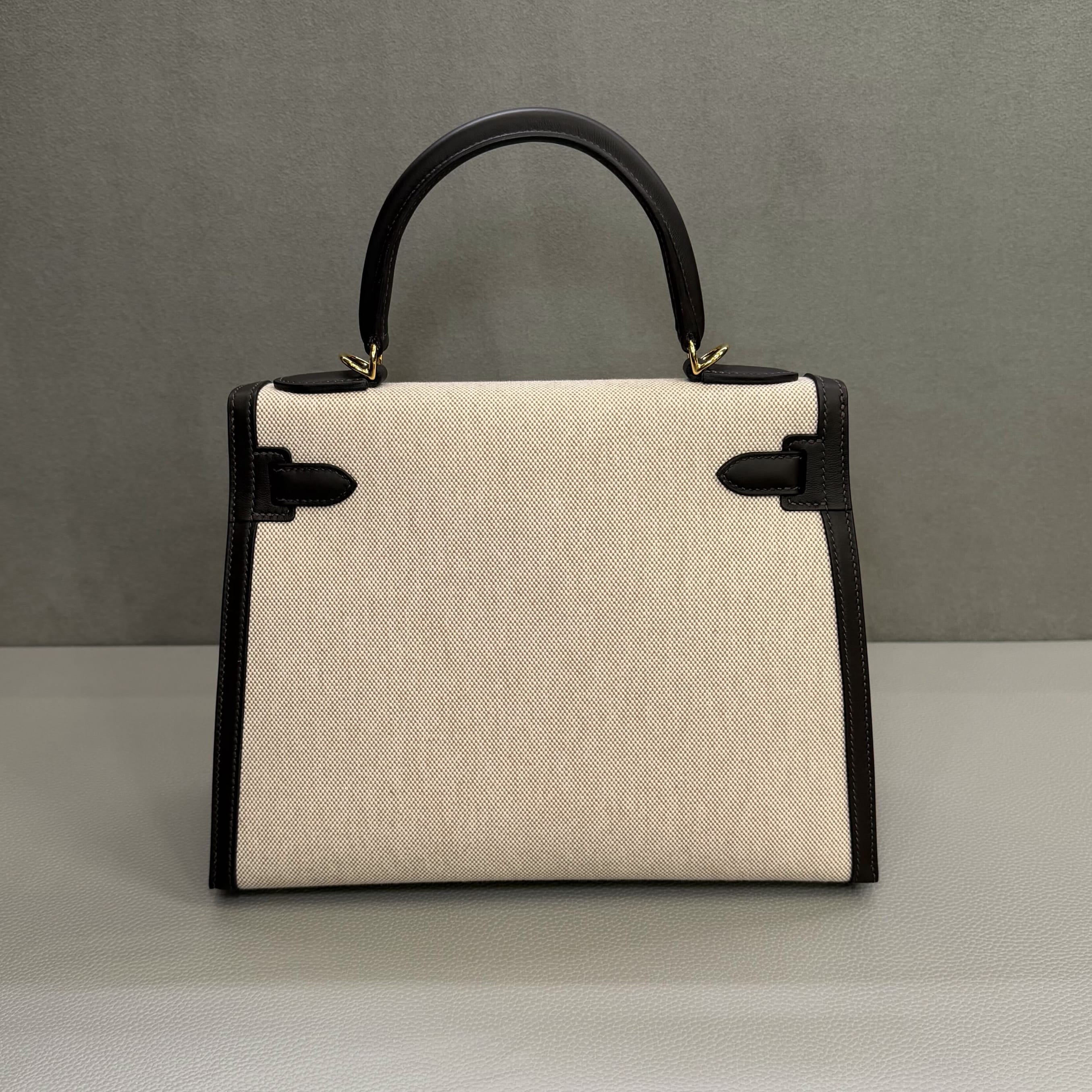 Hermès Bai-Brun Kelly Sellier 28 Swift and Canvas Gold Hardware