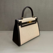 Hermès Bai-Brun Kelly Sellier 28 Swift and Canvas Gold Hardware