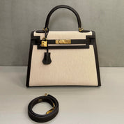 Hermès Bai-Brun Kelly Sellier 28 Swift and Canvas Gold Hardware