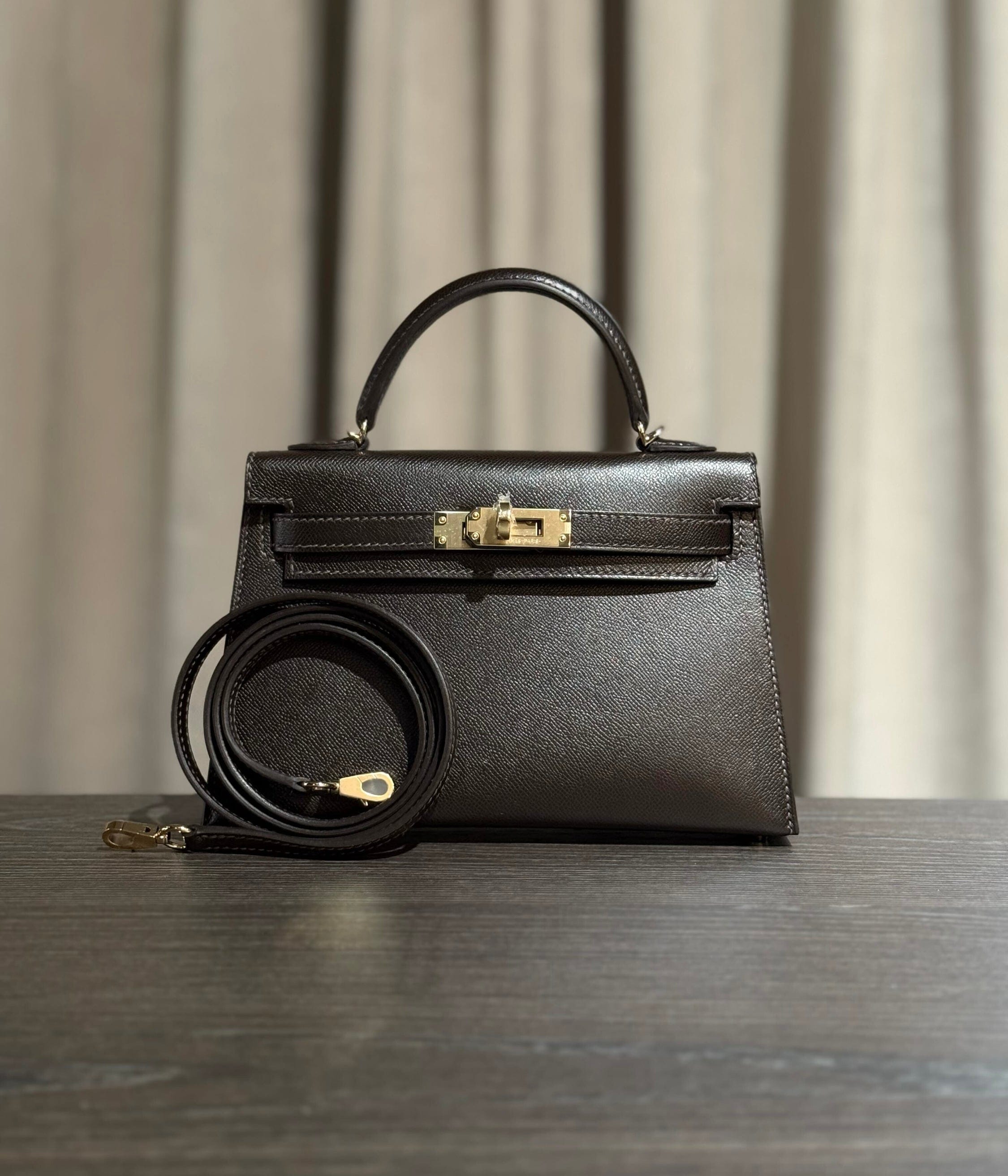 Hermès Bai-Brun Mini Kelly Sellier 20 Madame Permabrass Hardware