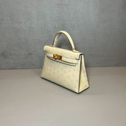 Hermès Beton / Craie Mini Kelly Sellier 20 Ostrich Gold Hardware