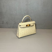 Hermès Beton / Craie Mini Kelly Sellier 20 Ostrich Gold Hardware
