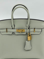 Hermes Birkin 25 Gris Neve Togo Calfskin  Gold Hardware Wrist Aficionado