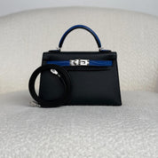 Hermès Bleu De Minu and Bleu Electrique Mini Kelly Sellier 20 Madame Touch Alligator Mississippi Palladium Hardware