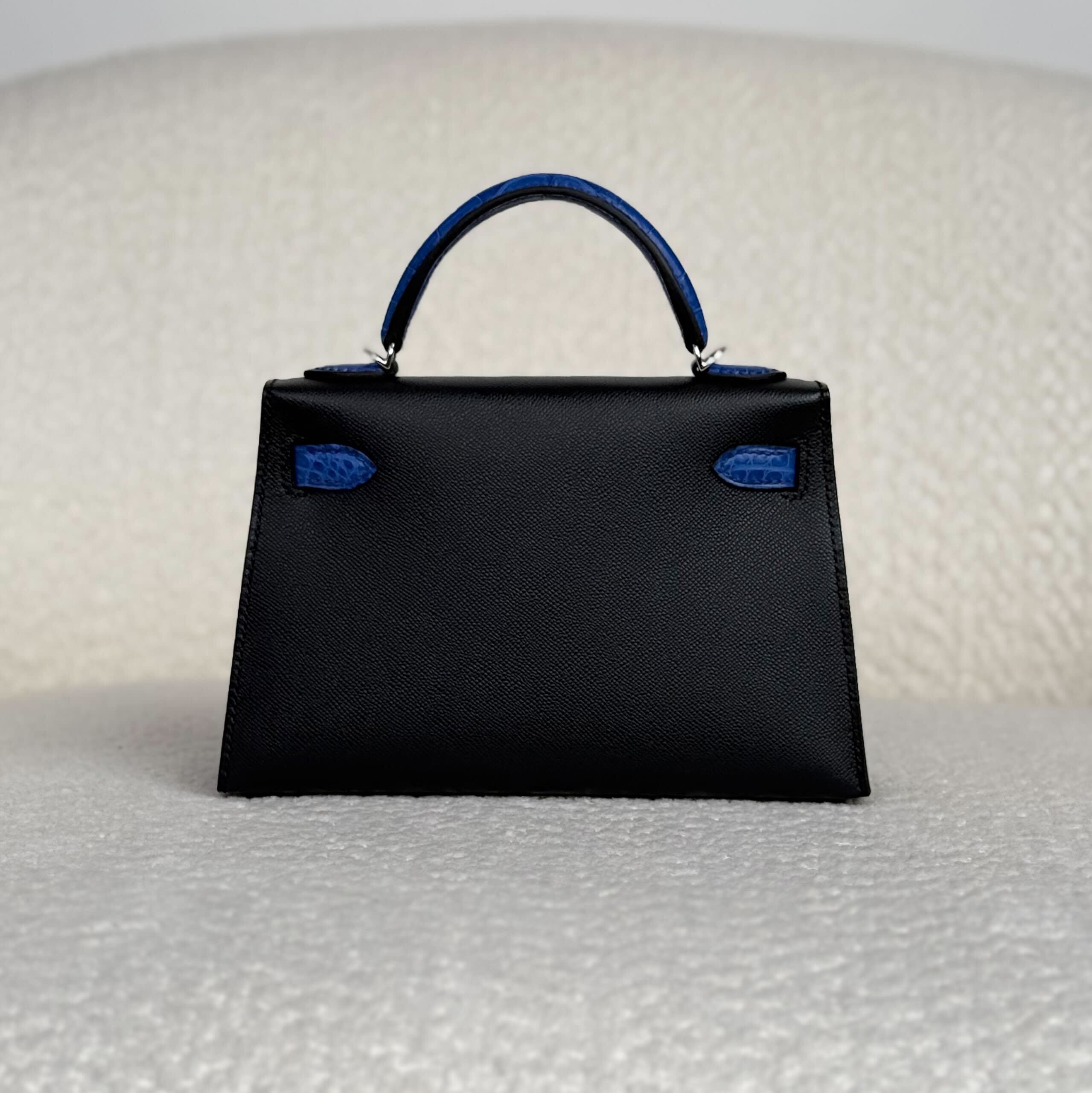 Hermès Bleu De Minu and Bleu Electrique Mini Kelly Sellier 20 Madame Touch Alligator Mississippi Palladium Hardware